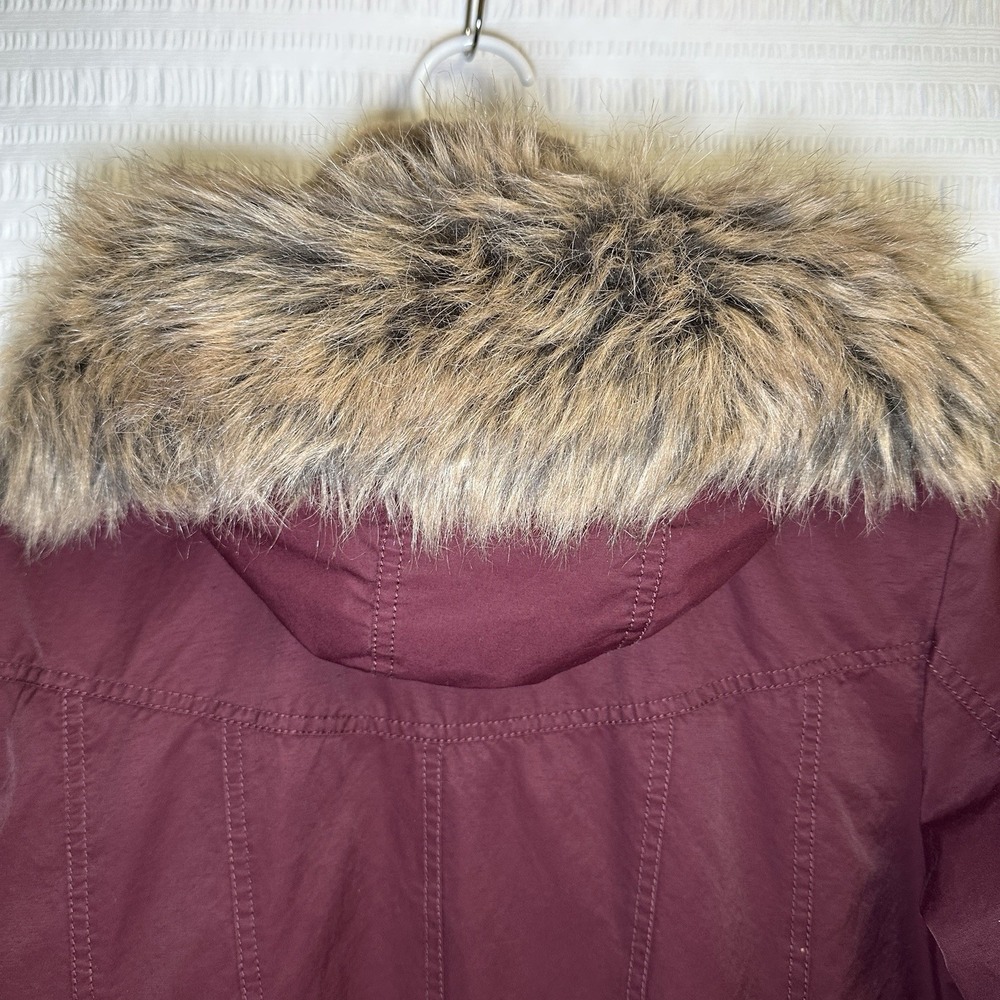1 Madison Expedition Faux Fur Hooded Parka Coat Burgundy Women's Size L - Picture 2 of 15